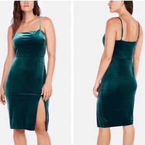Express Green Velvet Midi Dress with Front Slit